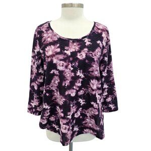 Simply Vera Vera Wang Textured Top Womens XL Purple Tie-Dye 3/4 Sleeve Fairy
